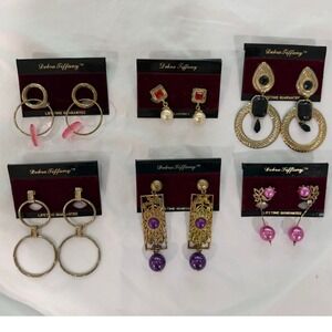 Vintage 1980s Debra Tiffany Earrings Lot of 6 Gold Tone Statement Dangle NOS